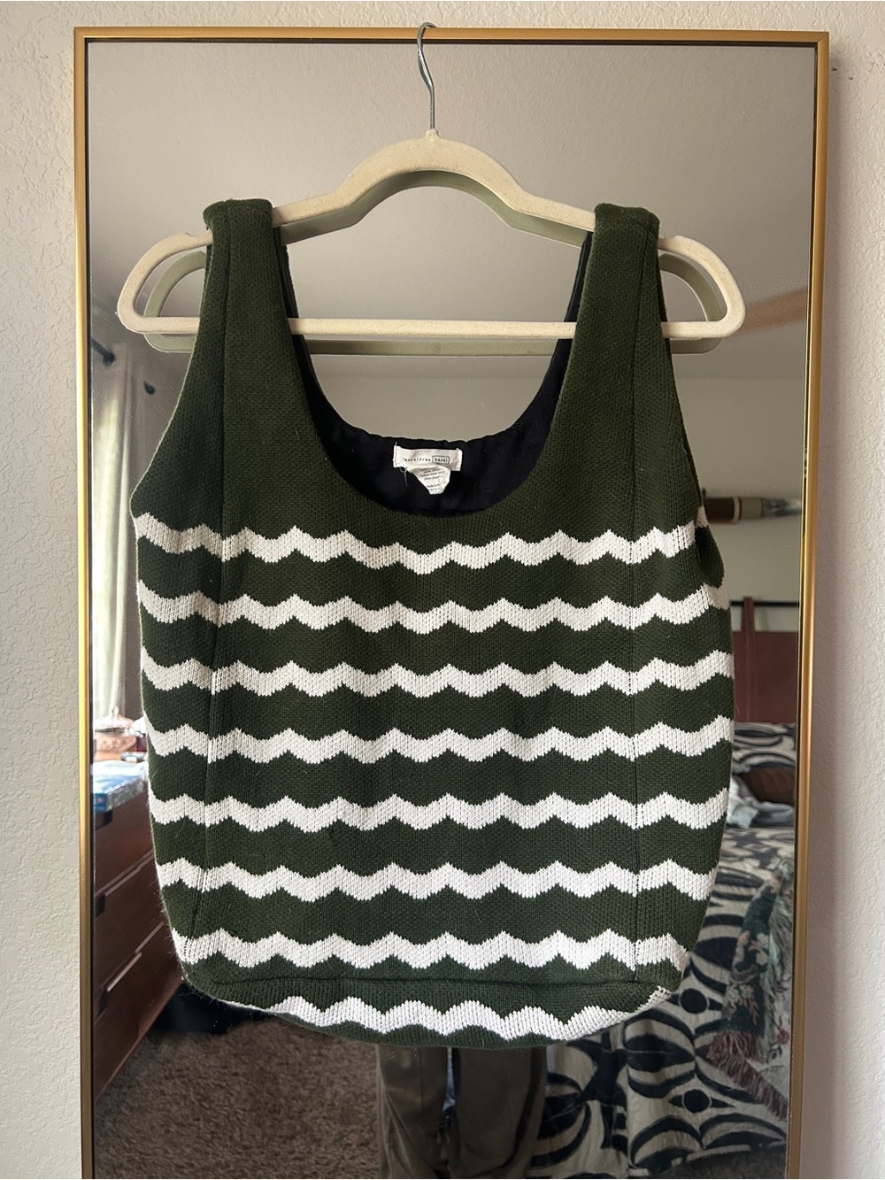 Anthropologie Hansel from Basel Olive Green and White Striped Knit Tote